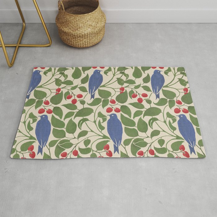 Vintage Blue Birds And Cherries Rug Gallery Image 1