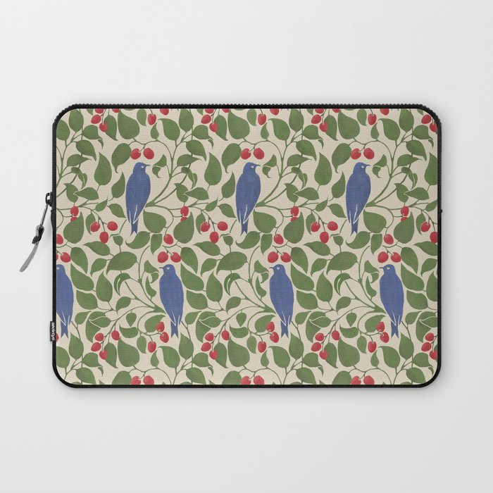 Vintage Blue Birds And Cherries Laptop Sleeve