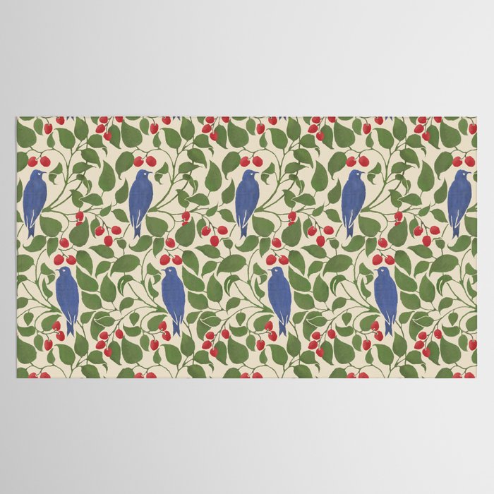 Vintage Blue Birds And Cherries Tablecloth Gallery Image 2