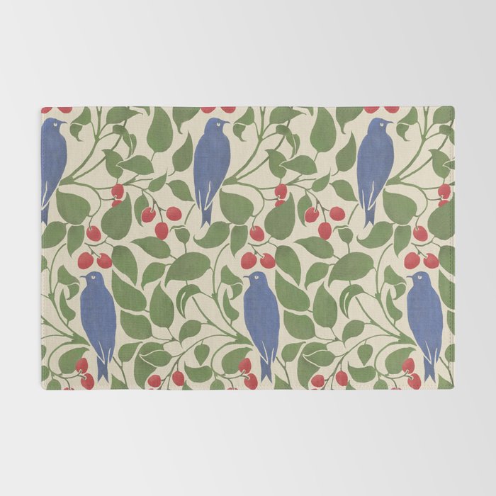Vintage Blue Birds And Cherries Rug Gallery Image 2