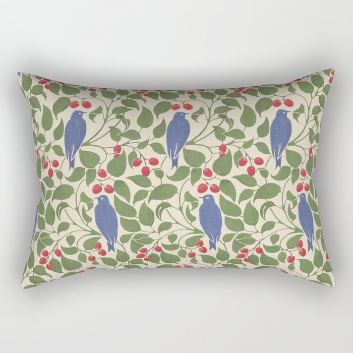 Vintage Blue Birds And Cherries Rectangular Pillow Gallery Image 1