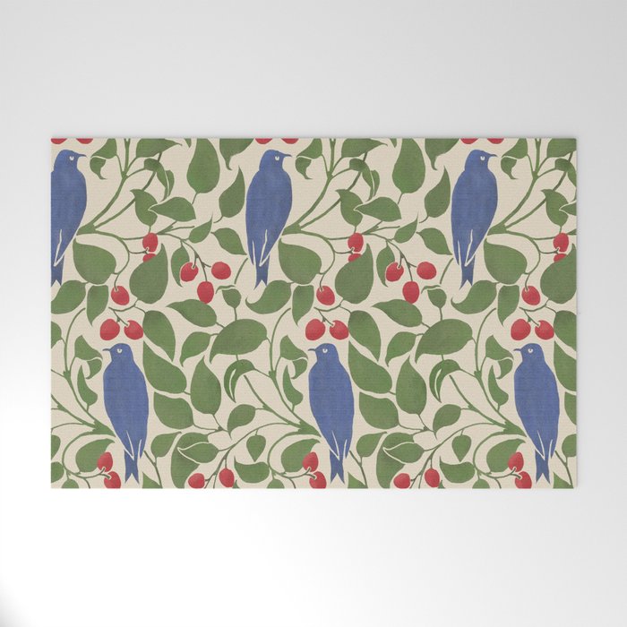 Vintage Blue Birds And Cherries Welcome Mat Gallery Image 1