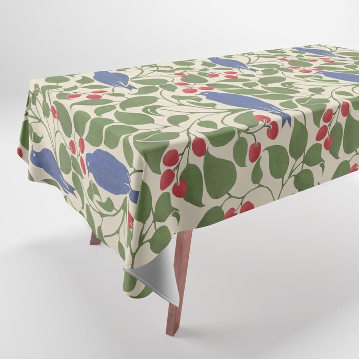 Vintage Blue Birds And Cherries Tablecloth Gallery Image 1
