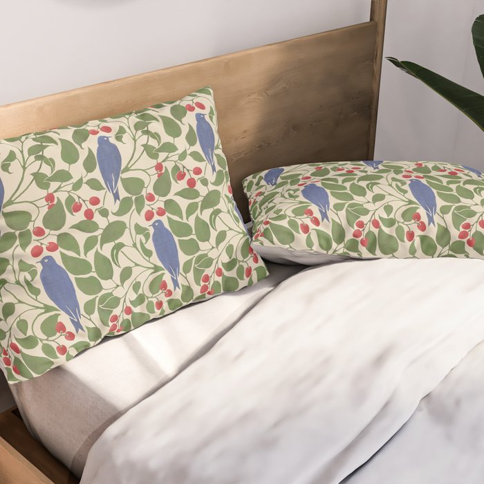 Vintage Blue Birds And Cherries Pillow Sham Gallery Image 2