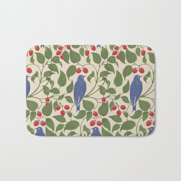 Vintage Blue Birds And Cherries Bath Mat Gallery Image 1