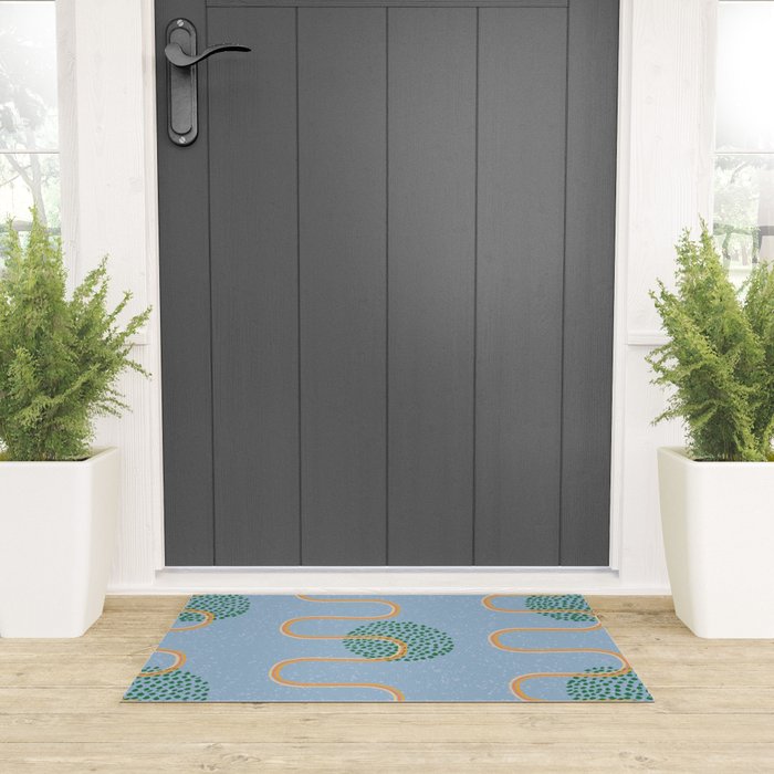 Abstract Fields in Blue-Grey & Green Welcome Mat Gallery Image 3