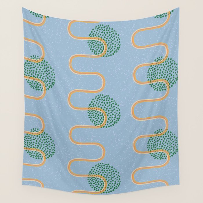 Abstract Fields in Blue-Grey & Green Wall Tapestry Gallery Image 1