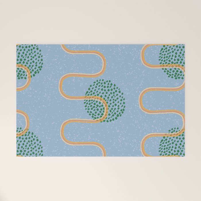Abstract Fields in Blue-Grey & Green Welcome Mat Gallery Image 1