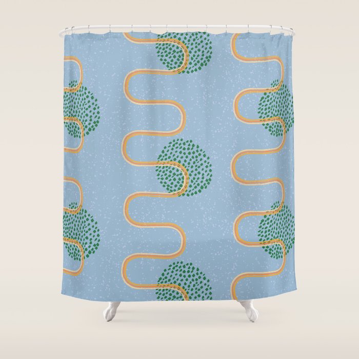 Abstract Fields in Blue-Grey & Green Shower Curtain Gallery Image 1