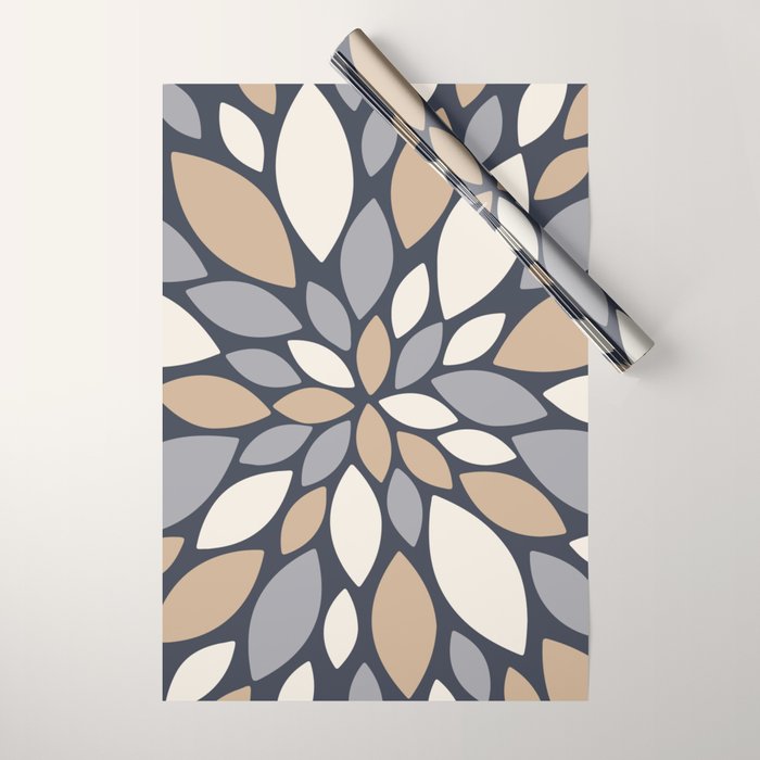 Gray Beige Flower Burst Petals Wrapping Paper Gallery Image 1