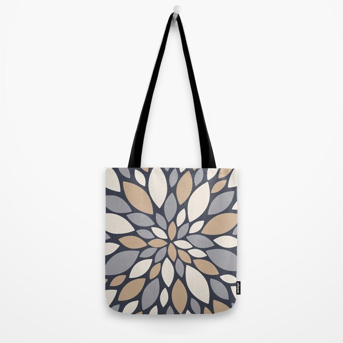 Gray Beige Flower Burst Petals Tote Bag Gallery Image 2