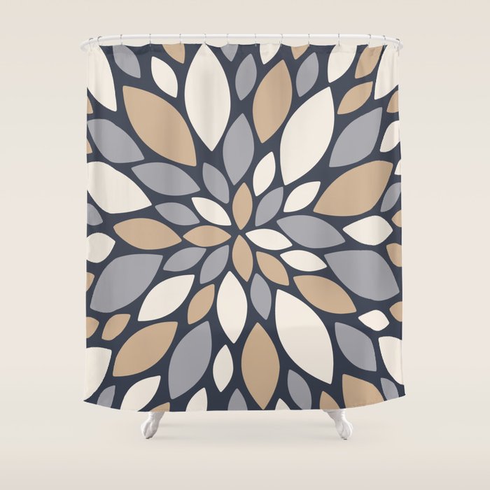 Gray Beige Flower Burst Petals Shower Curtain Gallery Image 1