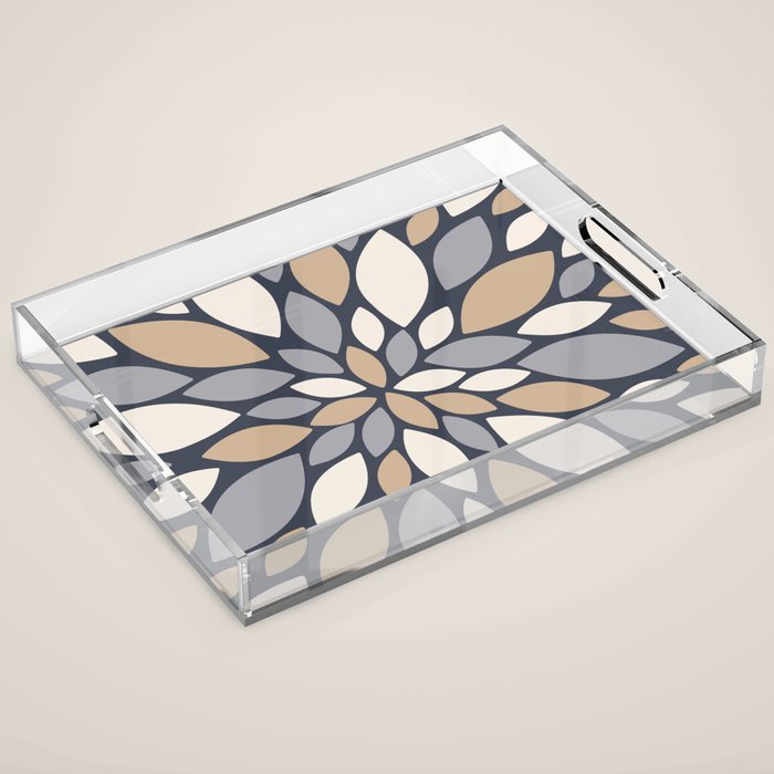 Gray Beige Flower Burst Petals Acrylic Tray Gallery Image 1