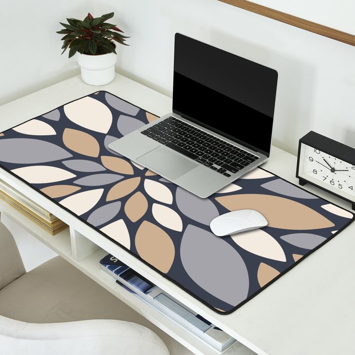 Gray Beige Flower Burst Petals Desk Mat Gallery Image 2