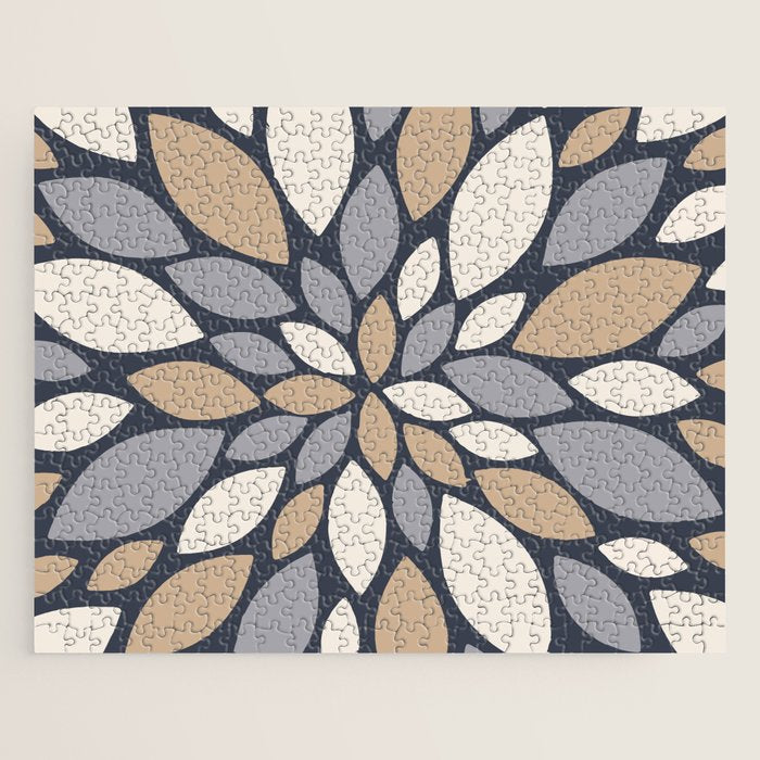 Gray Beige Flower Burst Petals Jigsaw Puzzle Gallery Image 1