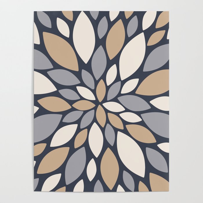 Gray Beige Flower Burst Petals Poster Gallery Image 1