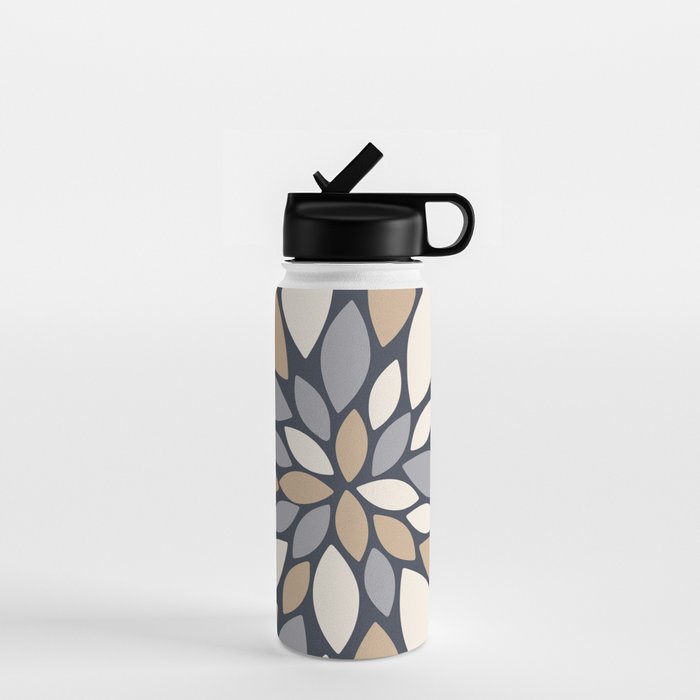 Gray Beige Flower Burst Petals Water Bottle Gallery Image 1