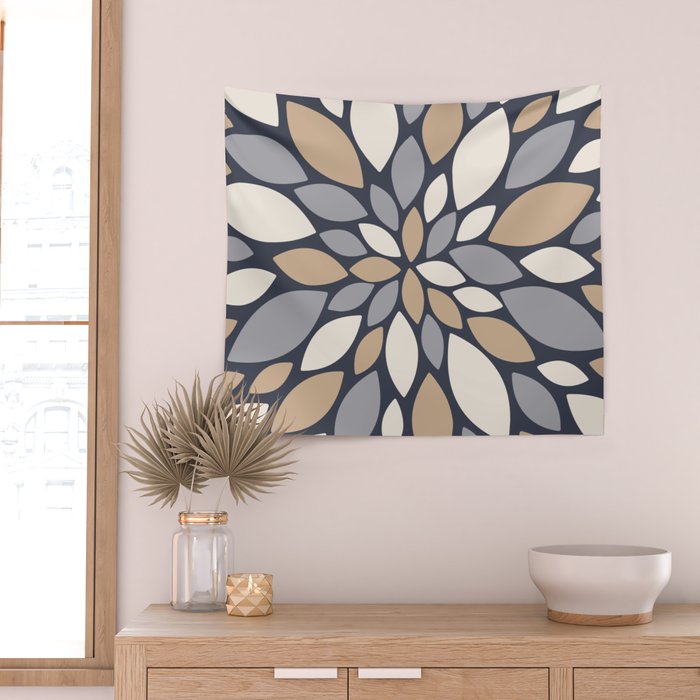 Gray Beige Flower Burst Petals Wall Tapestry Gallery Image 2