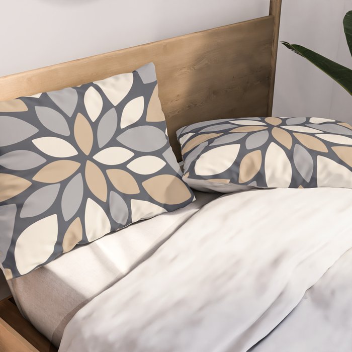 Gray Beige Flower Burst Petals Pillow Sham Gallery Image 2