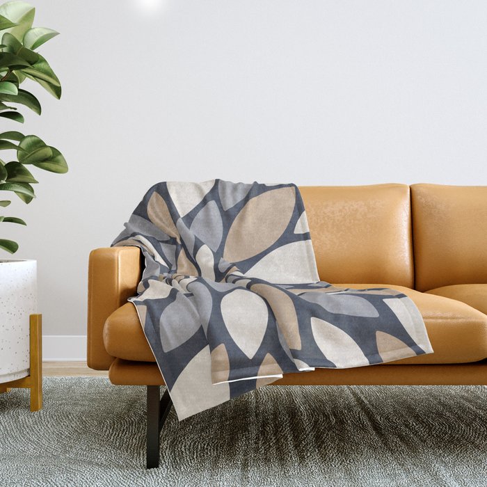 Gray Beige Flower Burst Petals Throw Blanket Gallery Image 1
