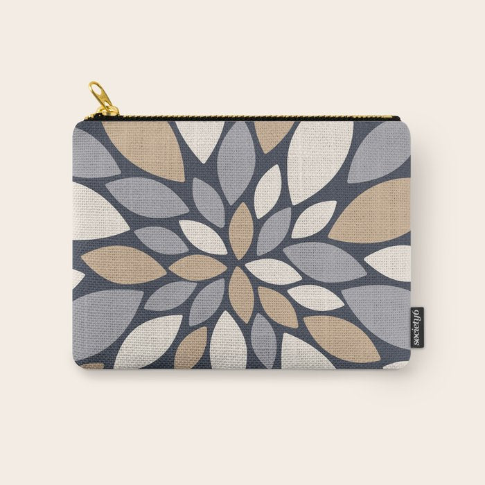 Gray Beige Flower Burst Petals Carry All Pouch Gallery Image 1
