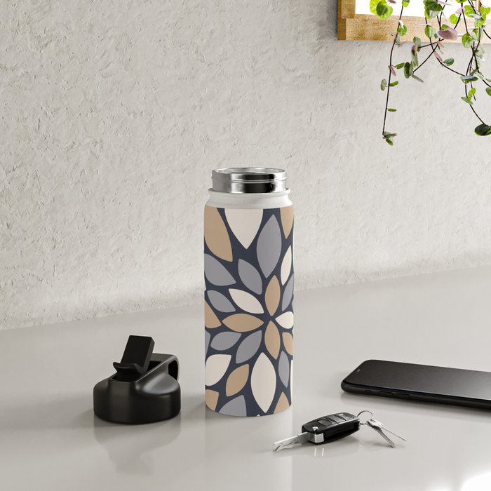 Gray Beige Flower Burst Petals Water Bottle Gallery Image 4