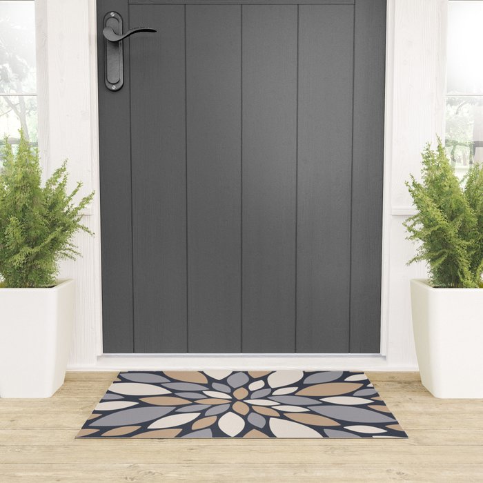 Gray Beige Flower Burst Petals Welcome Mat Gallery Image 3