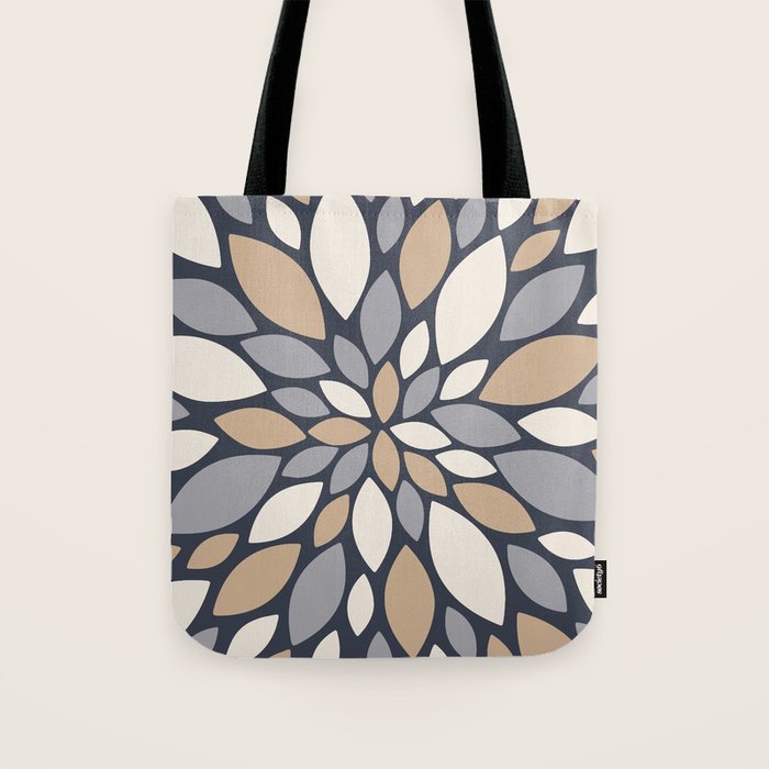 Gray Beige Flower Burst Petals Tote Bag Gallery Image 1