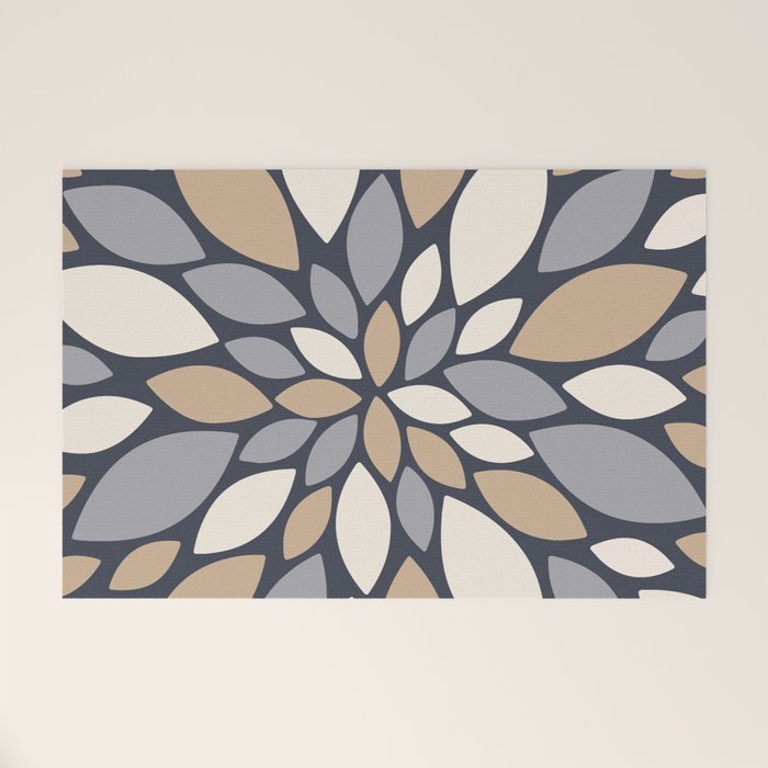 Gray Beige Flower Burst Petals Welcome Mat