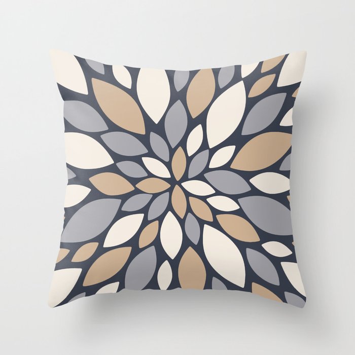 Gray Beige Flower Burst Petals Throw Pillow Gallery Image 6