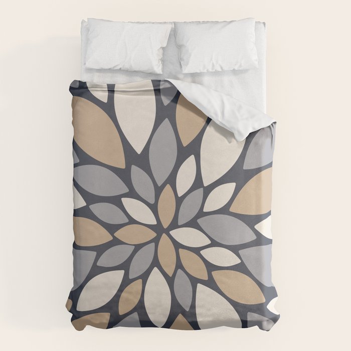 Gray Beige Flower Burst Petals Duvet Cover Gallery Image 6