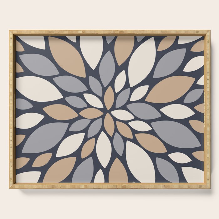 Gray Beige Flower Burst Petals Serving Tray Gallery Image 1