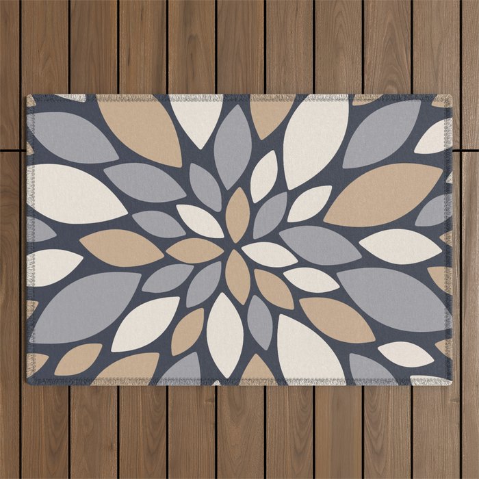 Gray Beige Flower Burst Petals Outdoor Rug Gallery Image 1