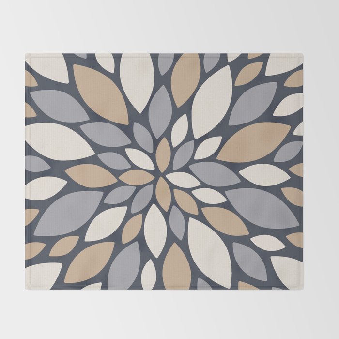 Gray Beige Flower Burst Petals Throw Blanket Gallery Image 2