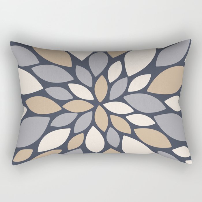Gray Beige Flower Burst Petals Rectangular Pillow Gallery Image 2