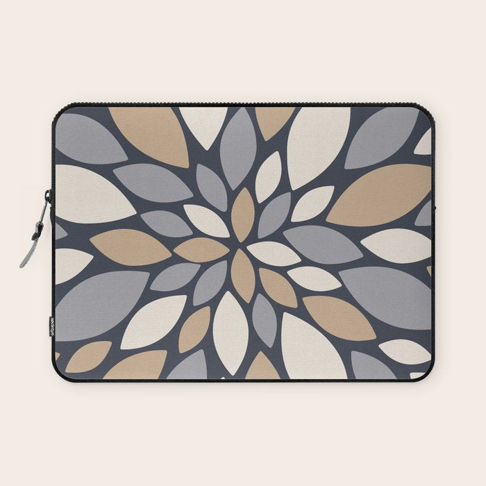 Gray Beige Flower Burst Petals Laptop Sleeve Gallery Image 1