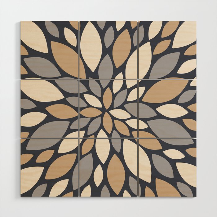 Gray Beige Flower Burst Petals Wood Wall Art Gallery Image 1