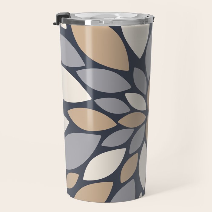 Gray Beige Flower Burst Petals Travel Mug Gallery Image 3