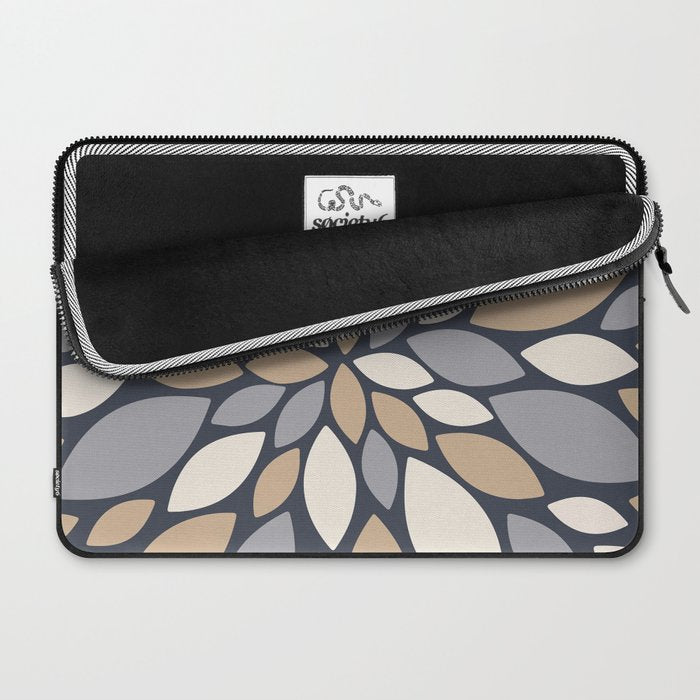 Gray Beige Flower Burst Petals Laptop Sleeve Gallery Image 2