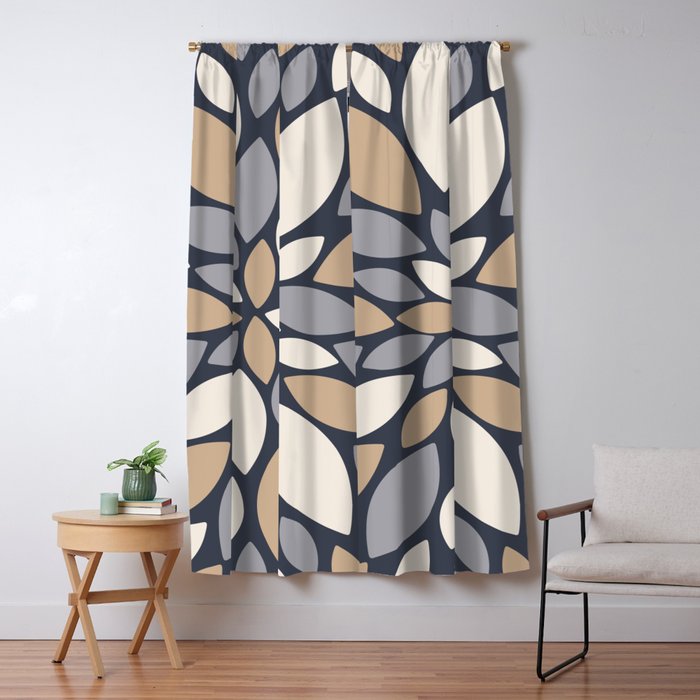 Gray Beige Flower Burst Petals Window Curtain Gallery Image 1