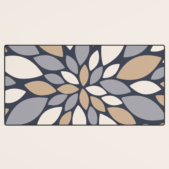 Gray Beige Flower Burst Petals Desk Mat Gallery Image 3