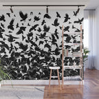 Raven Crow Flying Birds Abstract Goth Halloween Pattern Wall Mural Gallery Image 1