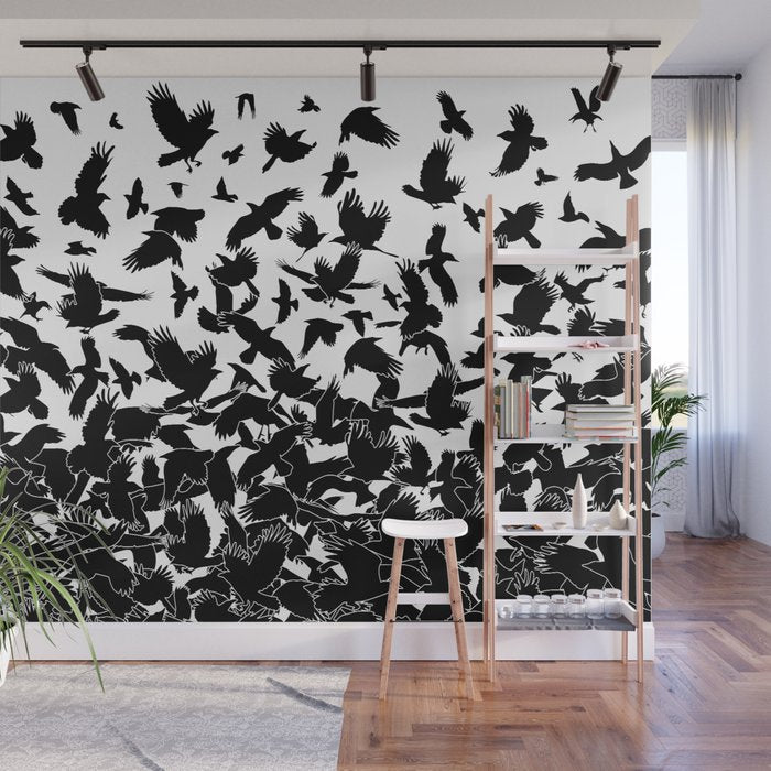 Raven Crow Flying Birds Abstract Goth Halloween Pattern Wall Mural Gallery Image 1