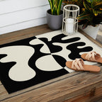 Mid Century Modern Organic Abstraction 235 Black and Ivory White Outdoor Rug Gallery Image 2