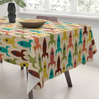 Retro Rockets - Midcentury Modern Rocket Pattern in Mid Mod Teal, Red, Olive, Mustard, and Beige on Bright Orange Tablecloth Gallery Image 3