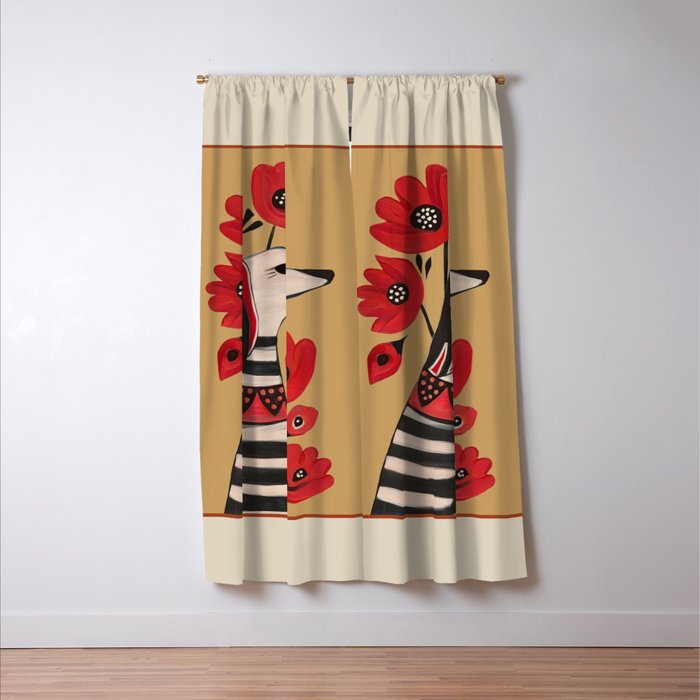 Striped Dog with Poppies Window Curtain Gallery Image 3