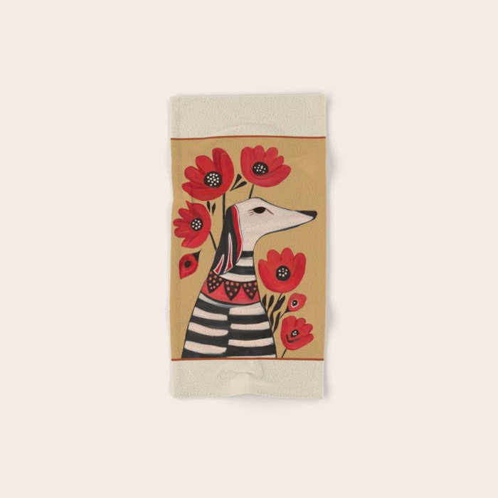 Striped Dog with Poppies Bath Towel Gallery Image 1