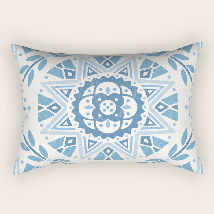 Folk Art Shapes Block Print - Blue Rectangular Pillow Gallery Image 1
