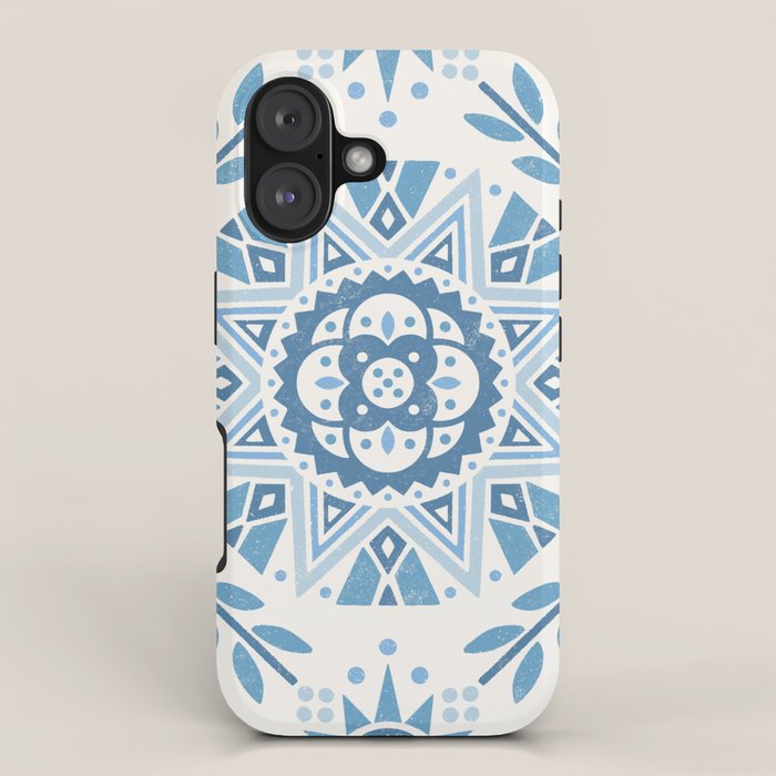 Folk Art Shapes Block Print - Blue iPhone Case Gallery Image 1