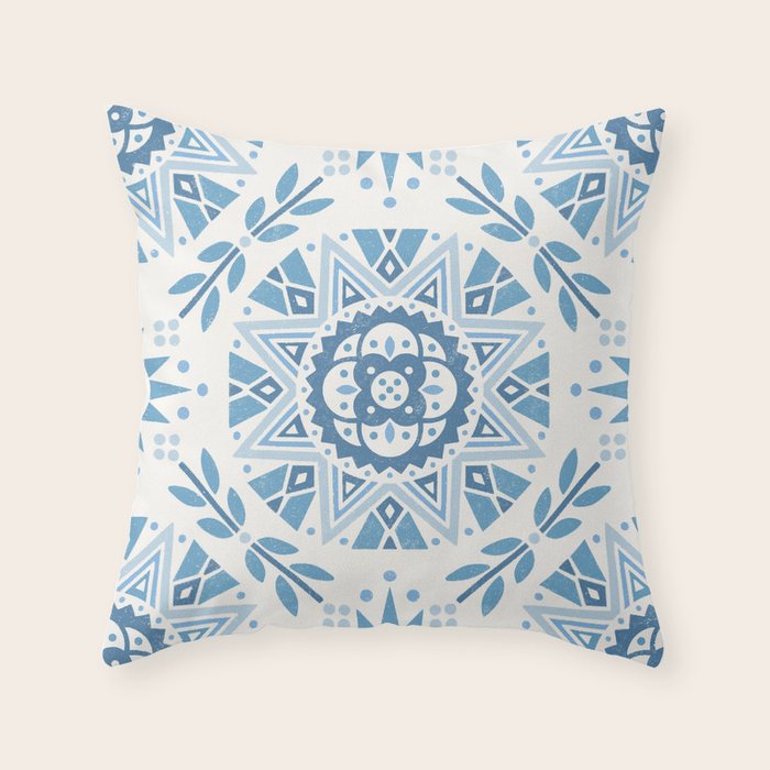 Folk Art Shapes Block Print - Blue Throw Pillow Gallery Image 6